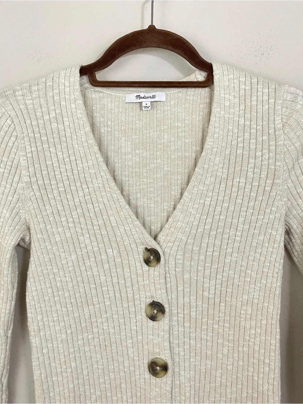 Madewell Cream Shrunken Ribbed‎ Cardigan Sweater Button-Front Size Small